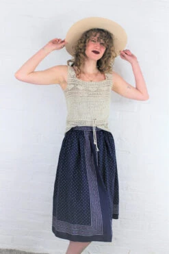 Vintage Skirt - Dark Cornflower Blue With Ditsy Floral - Size XXS