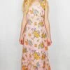 70's Vintage - Powder Pink Floral Frill Halter-neck Maxi - Size XS