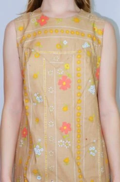 Vintage Sleeveless Dress - Flaxen, Butterscotch & Rose Floral - Size S -Style Luma Sales Store DSCF0515