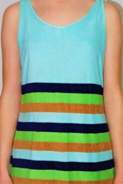 70's Vintage Dress - Vibrant Aqua Striped Sundress - Size S -Style Luma Sales Store DSCF0653 2