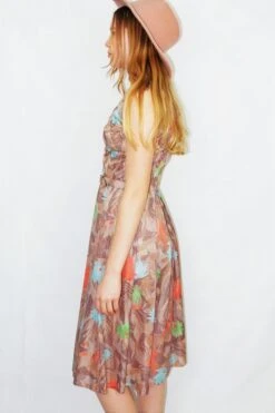 70's Vintage Dress - Earth & Aqua Belted Leaf Print Midi - Size XS -Style Luma Sales Store DSCF0728 2
