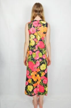 70's Vintage - Maxi Low-Cut Dress - Pink & Orange Floral - Size XS -Style Luma Sales Store DSCF1646 2