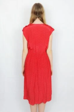 70s Vintage Sleeveless Midi Dress - Candy Red With Miniature Polka Dots - Size S/M -Style Luma Sales Store DSCF1710 2