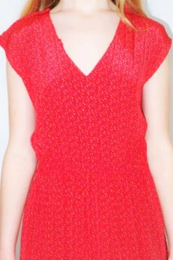 70s Vintage Sleeveless Midi Dress - Candy Red With Miniature Polka Dots - Size S/M -Style Luma Sales Store DSCF1712 2