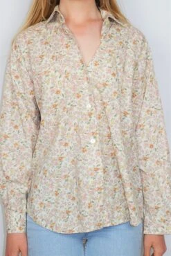 70's Vintage Shirt - Parchment With Muted Summer Blossom - Free Size XL -Style Luma Sales Store DSCF3750 2
