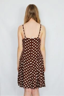 Vintage Button-up Mini Dress - Hazelnut Brown Polka Dots - XXS -Style Luma Sales Store DSCF4058