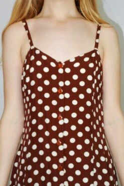 Vintage Button-up Mini Dress - Hazelnut Brown Polka Dots - XXS -Style Luma Sales Store DSCF4061