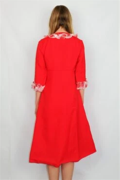 70s Vintage Dress - Bright Red With Sheer White Frills - XXS 10 70s Vintage Dress - Bright Red With Sheer White Frills - XXS -Style Luma Sales Store DSCF4484