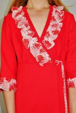 70s Vintage Dress - Bright Red With Sheer White Frills - XXS 11 70s Vintage Dress - Bright Red With Sheer White Frills - XXS -Style Luma Sales Store DSCF4485