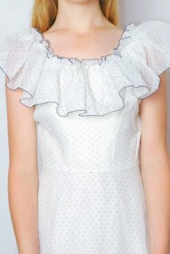 70s Vintage Dress - Sheer White With Black Polka Dots - Size XXS -Style Luma Sales Store DSCF4553