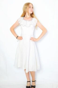 70s Vintage Dress - Sheer White With Black Polka Dots - Size XXS