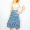 70's Vintage Quilted Skirt - Dark Cerulean & Rose Floral - XXS