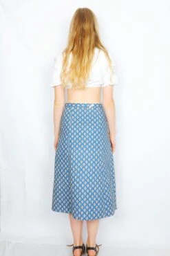 70's Vintage Quilted Skirt - Dark Cerulean & Rose Floral - XXS -Style Luma Sales Store DSCF5067