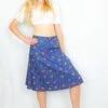 70's Vintage Skirt - Aegean Blue With A Bright Graphic Illustration - S