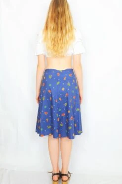 70's Vintage Skirt - Aegean Blue With A Bright Graphic Illustration - S -Style Luma Sales Store DSCF5078