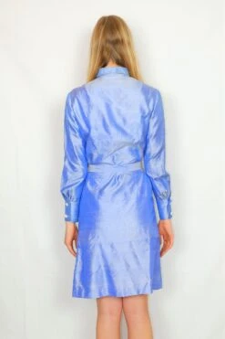 70's Vintage - Shirt Dress - Sky Blue Shine - Size S -Style Luma Sales Store DSCF5788 2