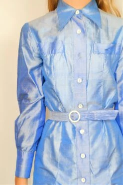70's Vintage - Shirt Dress - Sky Blue Shine - Size S -Style Luma Sales Store DSCF5790 2