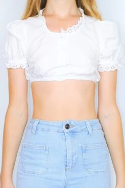 70's Vintage Cropped Shirt - White With Crochet Frills - Size XXS/XS -Style Luma Sales Store DSCF5823 2