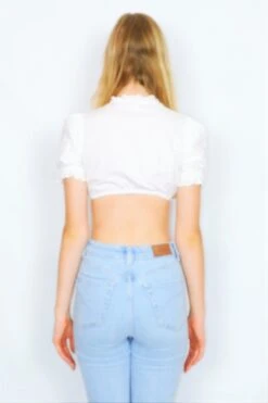 70's Vintage Cropped Shirt - White With Crochet Frills - Size XXS/XS -Style Luma Sales Store DSCF5828 2