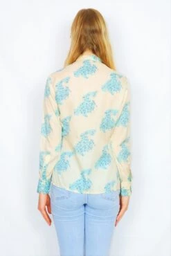 70's Vintage Shirt - Pale Pistachio With An Illustrated Lady Print - Size S/M -Style Luma Sales Store DSCF5873 2