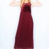 70's Vintage - Velvet & Sheer Maxi Dress - Red Wine - Size S