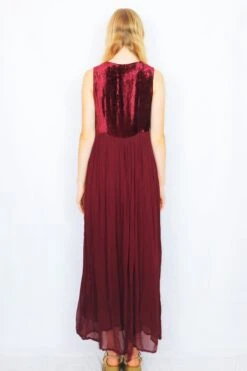 70's Vintage - Velvet & Sheer Maxi Dress - Red Wine - Size S -Style Luma Sales Store DSCF6167 2