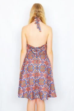 70's Vintage - Halter Skater Mini Dress - Blue & Orange Kaleidoscope - Size XXS/XS -Style Luma Sales Store DSCF6182 2