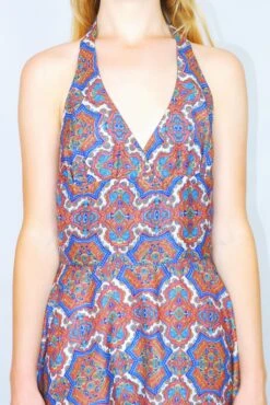 70's Vintage - Halter Skater Mini Dress - Blue & Orange Kaleidoscope - Size XXS/XS -Style Luma Sales Store DSCF6184 2