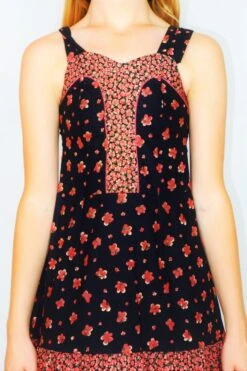 70's Vintage - Strappy Summer Mini Dress - Black & Berry Blossom Floral - Size XXS -Style Luma Sales Store DSCF6416 2