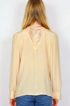 70's Vintage Blouse - Ivory With Floral Lace - Size M/L -Style Luma Sales Store DSCF6477