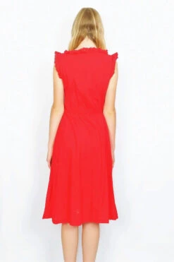 Vintage Midi Dress - Poppy Red Sleeveless Broderie Anglaise - Size XS -Style Luma Sales Store DSCF6972