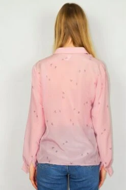 70's Vintage Blouse - Powder Pink Floral Scene - Size M/L -Style Luma Sales Store DSCF7063