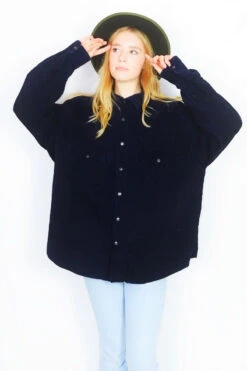 Vintage 70s Oversized Corduroy Shirt - Darkest Blue - Free Size