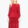 Vintage Pleated Midi Dress - Sparkly Embroidered Burgundy - Size S/M