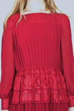 Vintage Pleated Midi Dress - Sparkly Embroidered Burgundy - Size S/M -Style Luma Sales Store DSCF9340