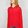 70's Vintage - Bright Red Silk Mix Blouse - Size S/M