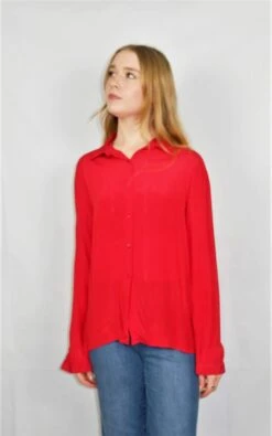 70's Vintage - Bright Red Silk Mix Blouse - Size S/M