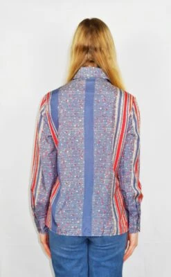 Vintage Top - Powdered Violet & Scarlet Striped Shirt - Size S/M -Style Luma Sales Store DSCF9653