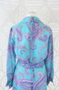 70's Vintage Maxi Dress - Aqua Blue And Lilac Paisley - Size S -Style Luma Sales Store IMG 0343 3e01ffcf adbf 46a4 925c ac6966c4d30b