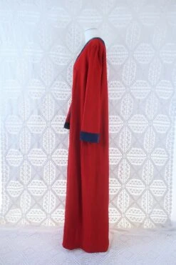 70's Vintage Dress - Corduroy Bright Red W/ Blue Trim Kaftan - Size M/L -Style Luma Sales Store IMG 0349 ea517c4a 96a3 42c1 a307 b2c3a0f50b9a