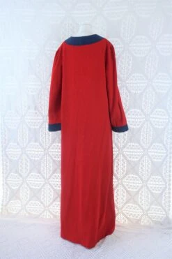 70's Vintage Dress - Corduroy Bright Red W/ Blue Trim Kaftan - Size M/L -Style Luma Sales Store IMG 0351 1518fcad 5f71 4670 aea2 9142982beea3
