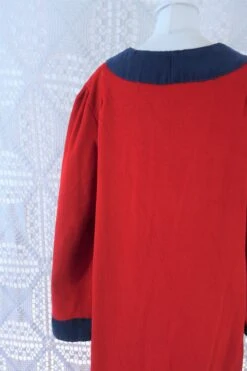 70's Vintage Dress - Corduroy Bright Red W/ Blue Trim Kaftan - Size M/L -Style Luma Sales Store IMG 0352 74f03ea9 bb6c 404a a689 e59c878ba9d6