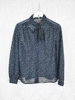 70's Vintage - Black & White Sheer Floral Shirt - Size L/XL