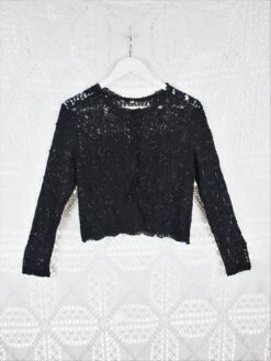 70's Vintage - Lace & Embellished Bolero - Black - Size S/M