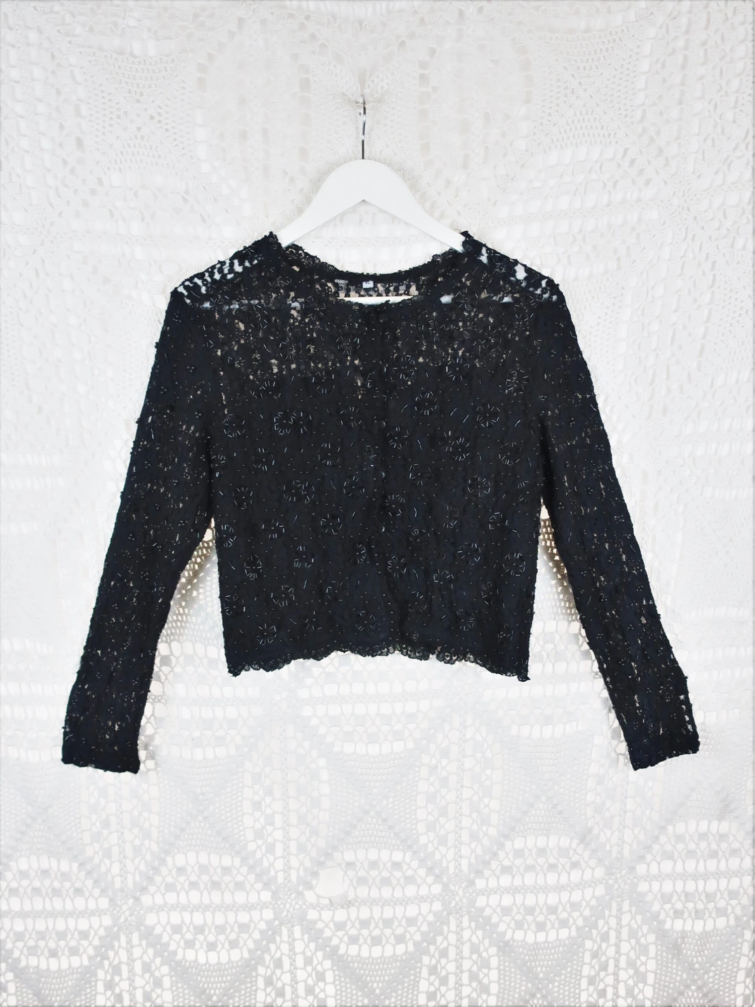70's Vintage - Lace & Embellished Bolero - Black - Size S/M 3 70's Vintage - Lace & Embellished Bolero - Black - Size S/M