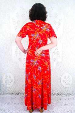 Vintage Maxi Dress - Strawberry Red Floral - Size XS -Style Luma Sales Store IMG 2006