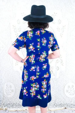 Vintage Midi Dress - Indigo Floral Cobbles - Size M/L -Style Luma Sales Store IMG 2033