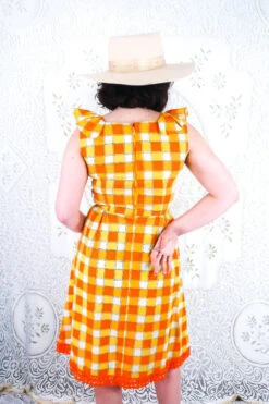 Vintage Midi Dress - Yellow & Orange Check - Size XS 7 Vintage Midi Dress - Yellow & Orange Check - Size XS -Style Luma Sales Store IMG 2041