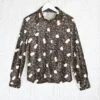 70's Vintage - Velvet Floral Shirt - Brown & Cream - Size L