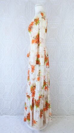 70's Vintage Dress - Soft Cream & Maple Floral - Size S -Style Luma Sales Store IMG 2770 92a18073 ea03 4dcc 901d 1a0186bae1ed